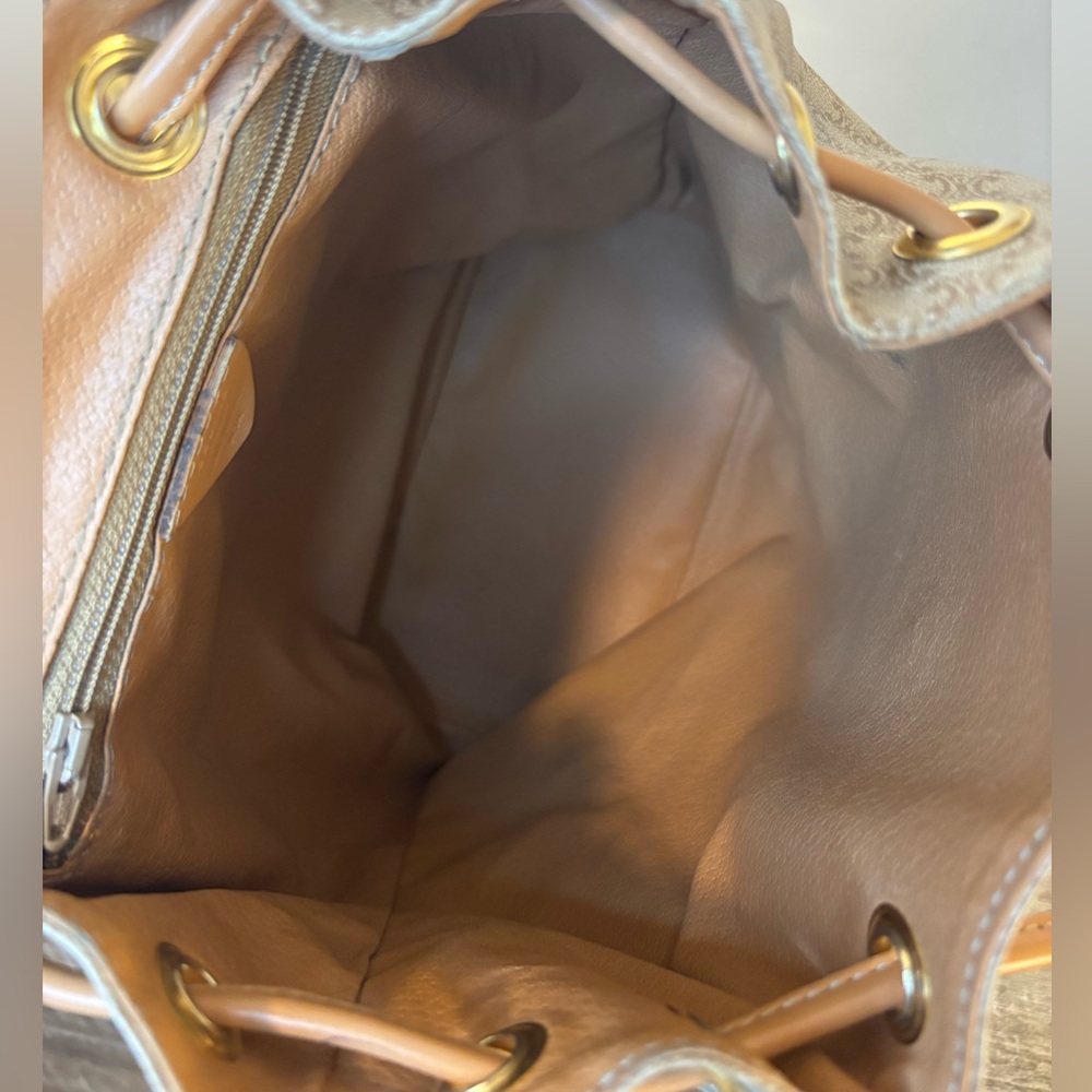 Celine Beige Monogram Canvas Drawstring Backpack with Tan Leather Trim - Picture 7 of 8